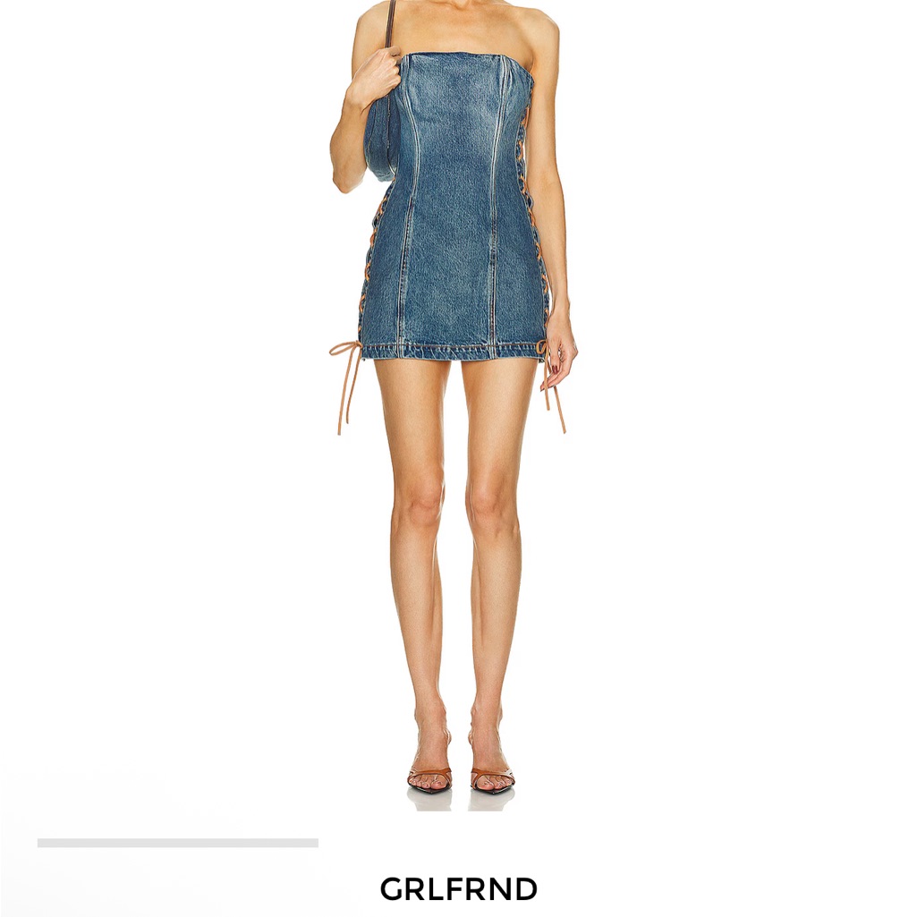 Grlfrnd Strapless Blue Denim Dress